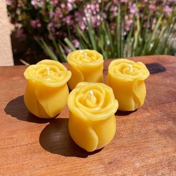 100% Beeswax - Rosebud Votive Candles - Set o...