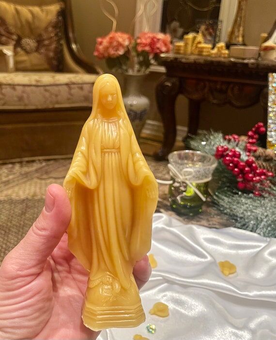Virgin Mary Beeswax Candle Statue: Madonna De...
