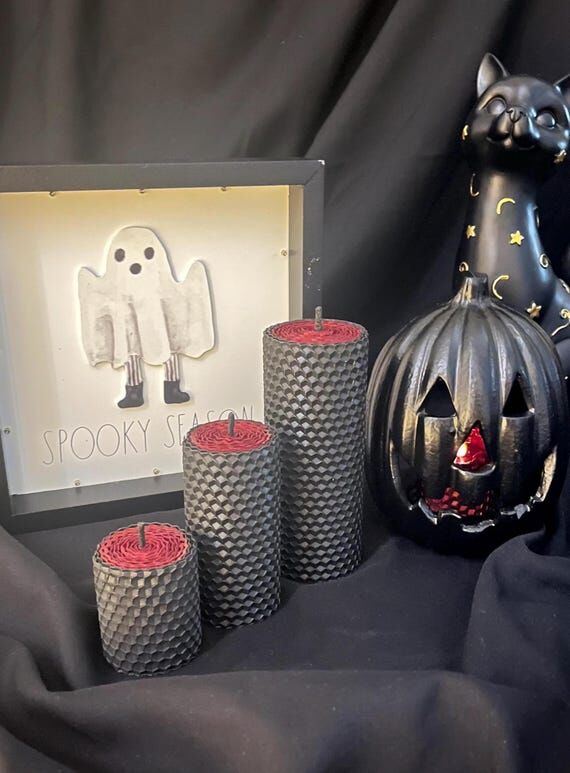 Halloween Beeswax Candle Set - Black & Dark R...
