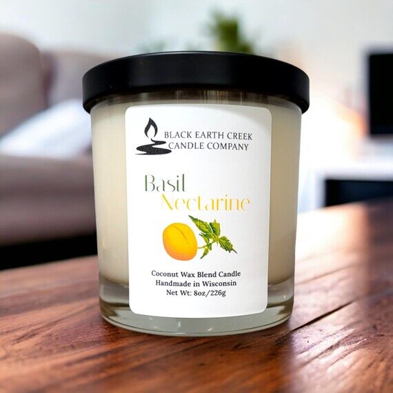 Basil Nectarine coconut soy candle, soy candl...