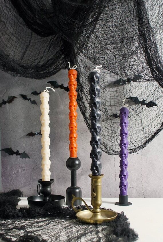Skull Beeswax Taper Candle: Halloween Altar D...