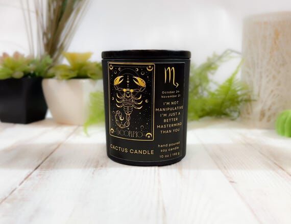 Funny Scorpio Candle Matte Black Jar Custom S...