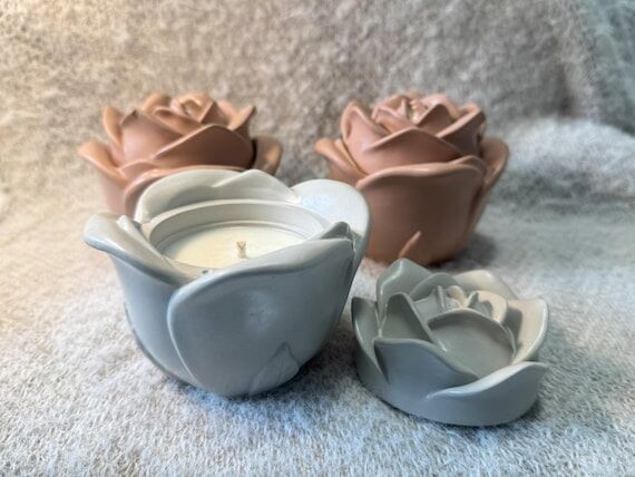 Rose Shaped Soy Wax Candles, Handmade Cement...
