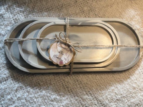 Handmade Cement Tray Set – Multi-Color Rust...