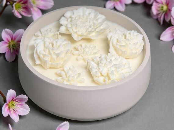 Floral Soy Wax Candle in Handmade Cement Jar ...
