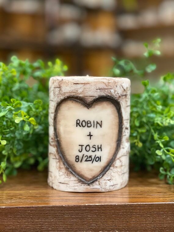 Wax Log Candle Personalized Carved Names and ...