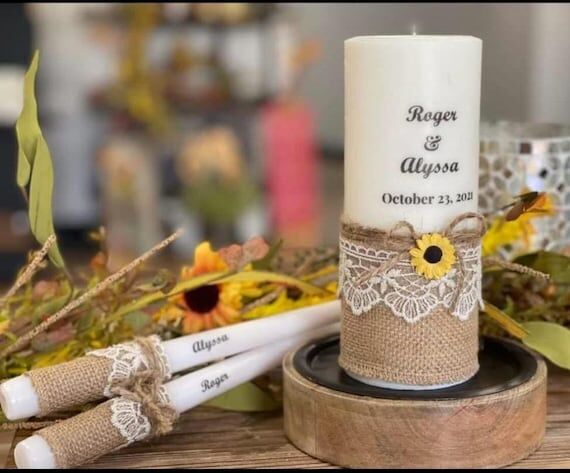 Sunflower Unity Candle Set Personalized Custo...