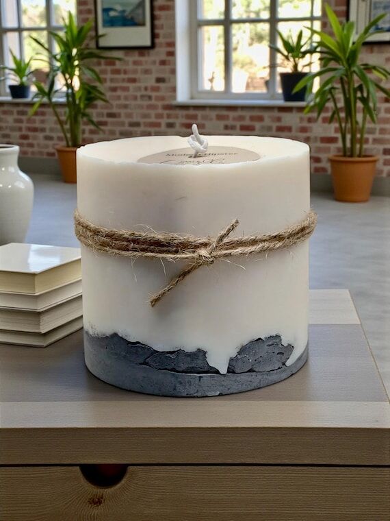 Soy Pillar Candle with Concrete Base | Handma...