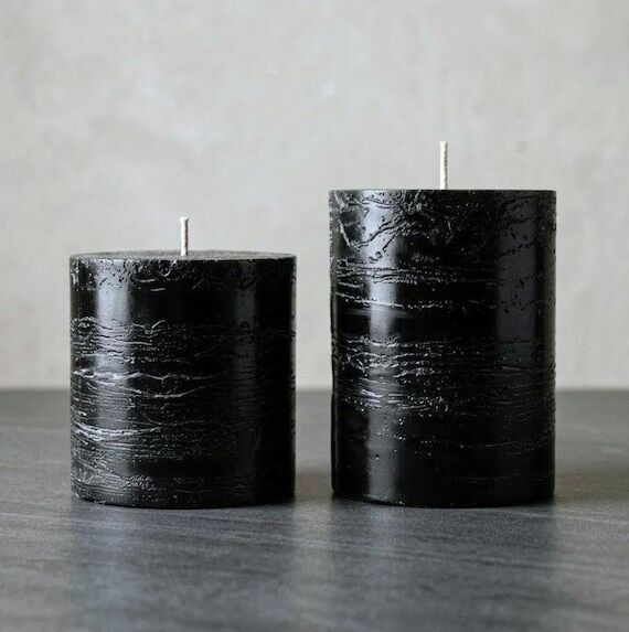 Black Pillar Candle Duo: Textured, Dripless P...
