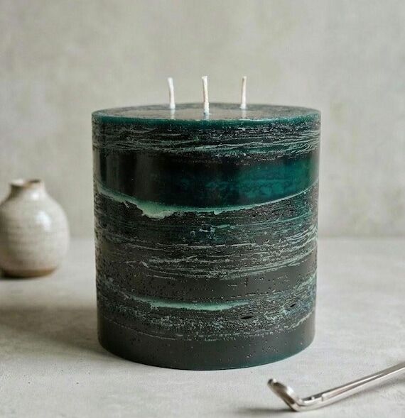 Deep Emerald Mineral Pillar Candle | Black Gr...