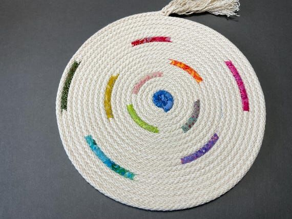 Handmade Coiled Trivet Rope Hot Pad Fabric Ca...