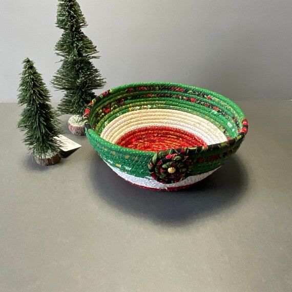 Christmas Coiled Rope Basket, Holiday Bowl...