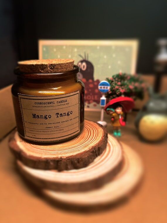 Mango scented candle in the amber jar, Bourbo...