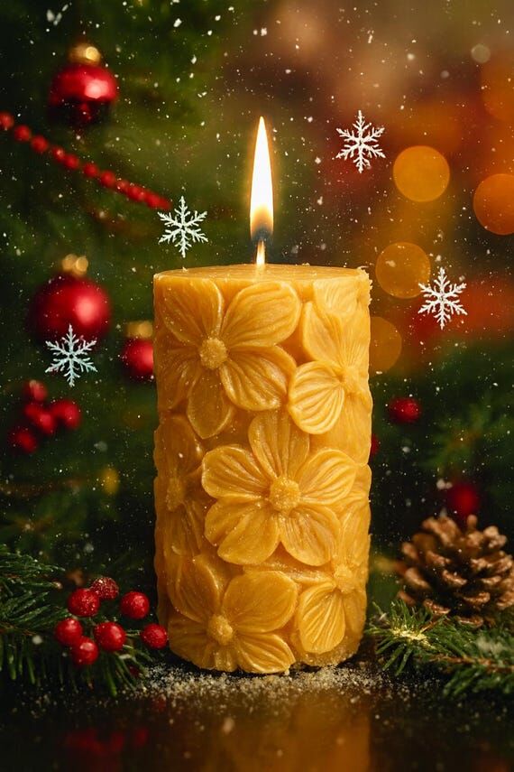 Flower Candle, Aster candle, Natural Beeswax ...