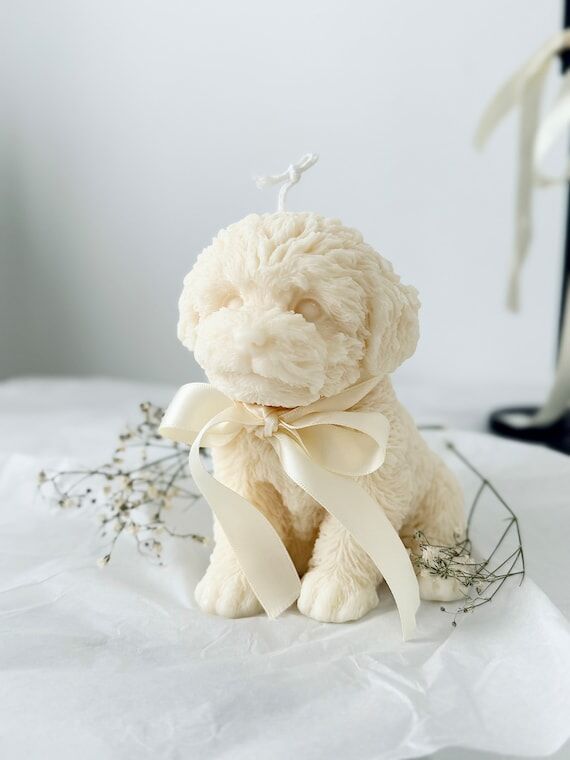 Handmade Puppy Candle: Sculptural Soy Wax Dog...