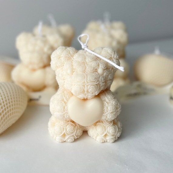 Rose Bear Candle: Handmade Soy Wax, Valentine...