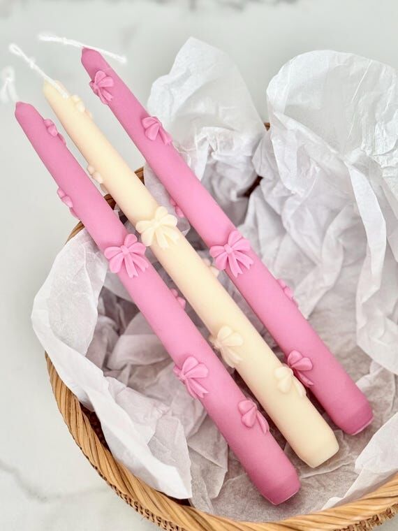 Handmade Bow Taper Candle: Natural Soy Wax, H...