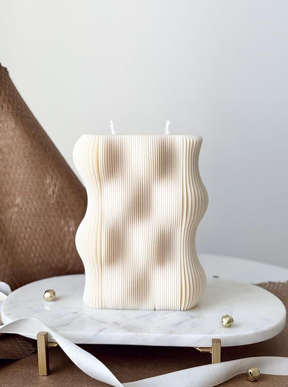 Handmade Geometric Soy Wax Candle: Wavy Pilla...
