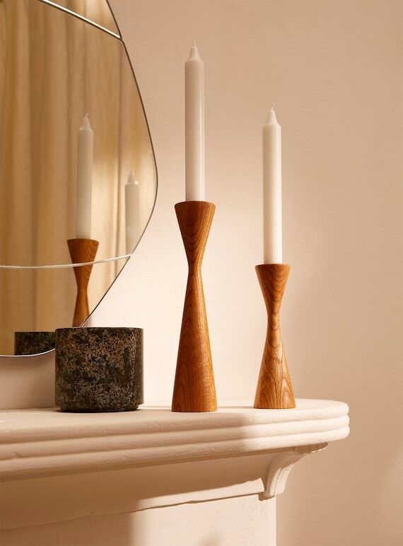 Handturned Oak Candlestick Set: Minimalist Sc...