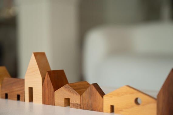 Handcrafted Wooden Village Set – Minimalist...