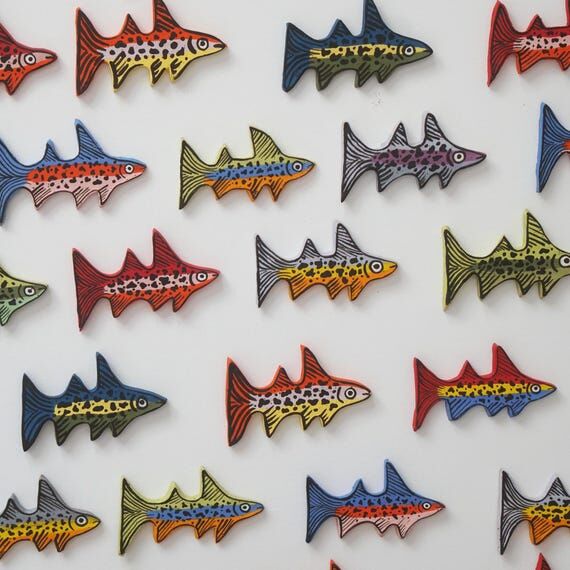 Ceramic Rainbow Trout Fish Magnets for Fridge...