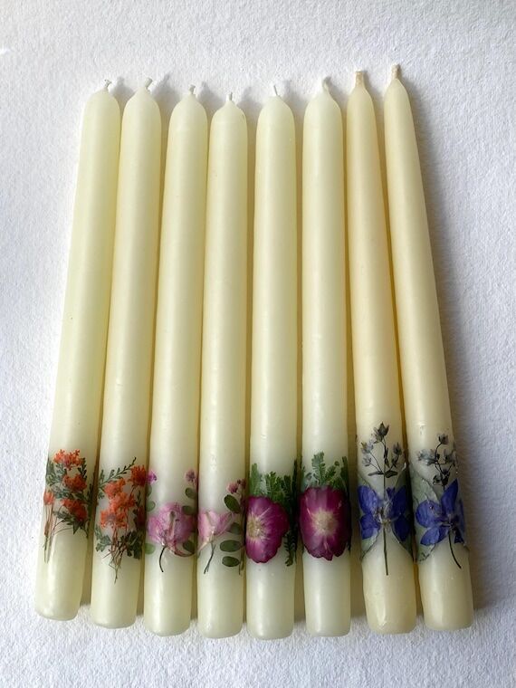10" Set of 2 Beeswax Botanical Taper Can...