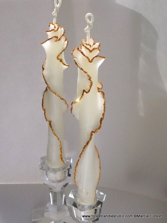 Hand-Sculpted Beeswax Rose Taper Candles with...