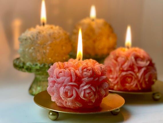 Rose Ball Candles Unique Beeswax Rosebuds Sce...