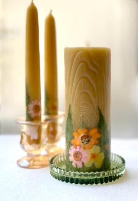 Beeswax Botanical Unity Candle Set 6" Pi...