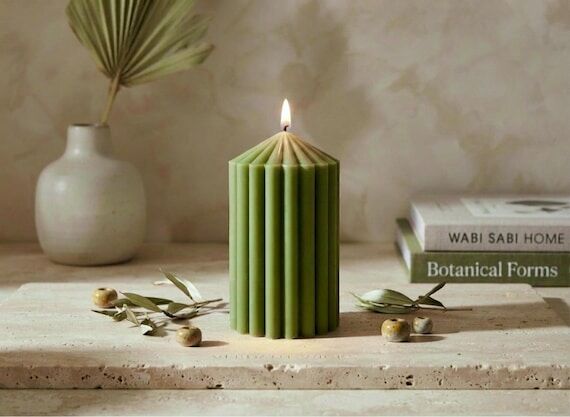 Unscented Green Pillar Candle – Soy & Beesw...