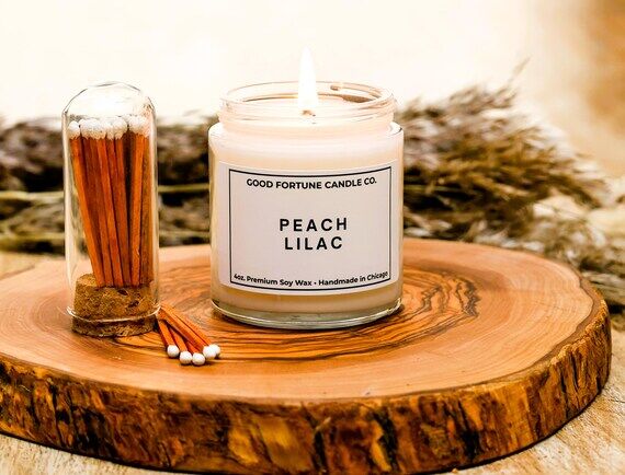 Handmade Soy Wax Candle in Peach Lilac | Clea...