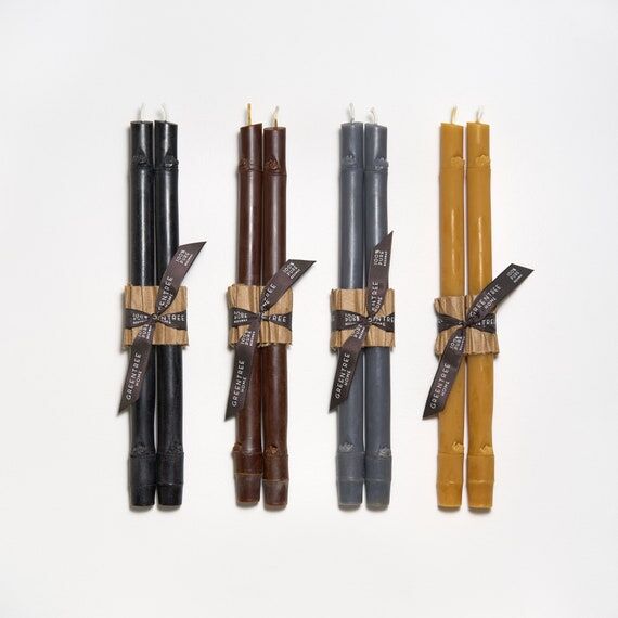 12" Bamboo Handmade Beeswax Taper Candle...