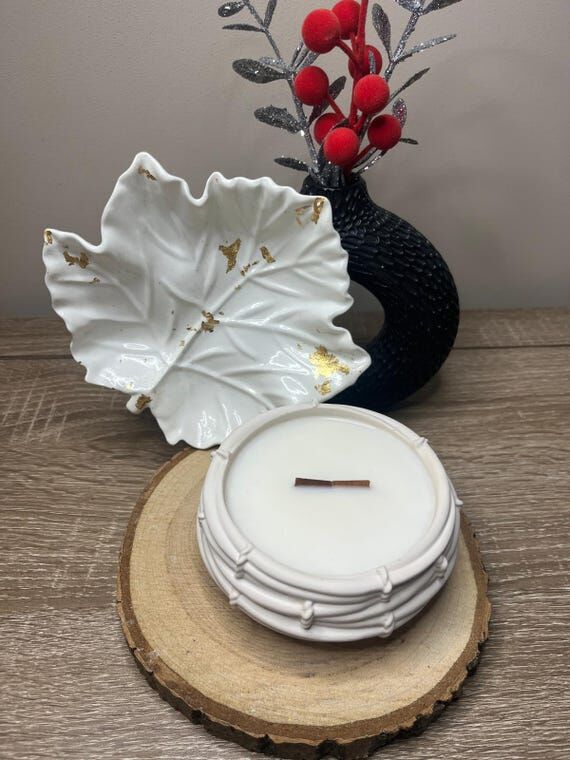 Handmade Jesmonite Bowl Set: Scented Soy Cand...