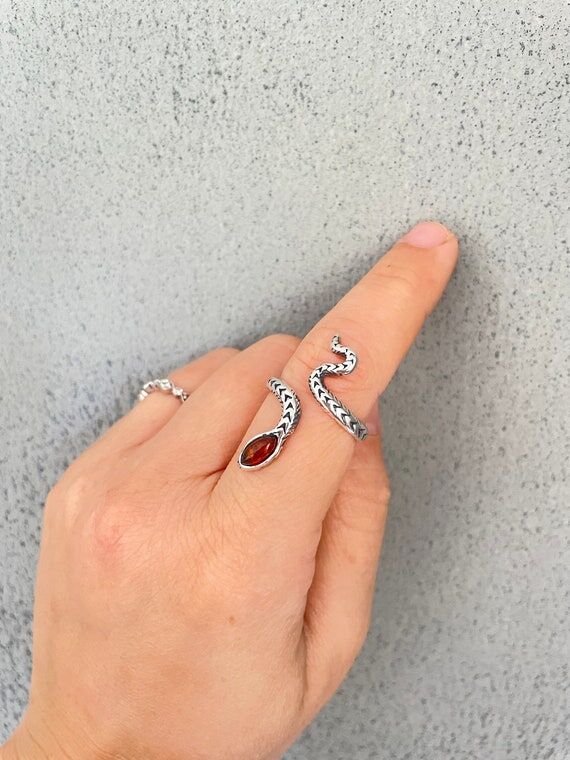 Snake Ring, Adjustable Silver Snake Ring, Sna...