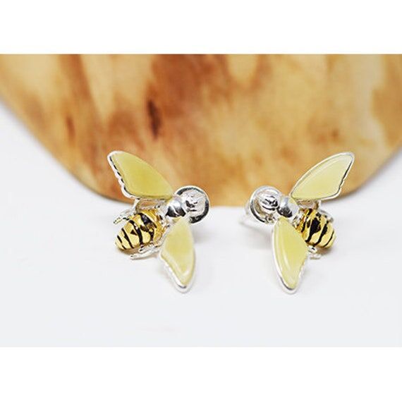 Bee earrings, Bee earrings Stud, 14K Gold Pla...