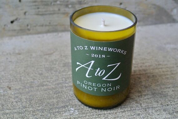 Candle in Upcycled A to Z Wineworks Wine Bott...