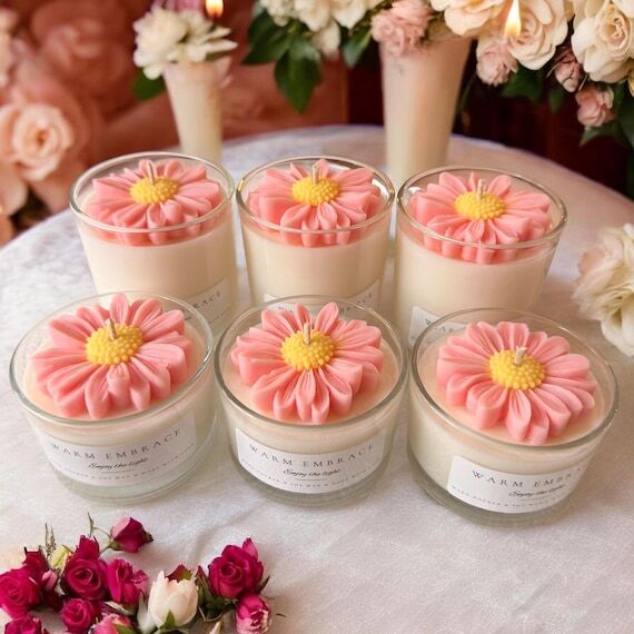 Daisy Flower Candle Favor, Personalized Weddi...