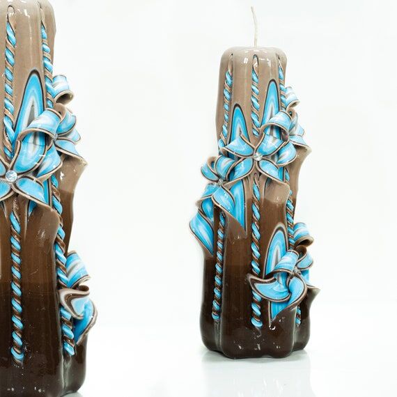 Handcrafted Carved Candle: Blue Flower Artisa...