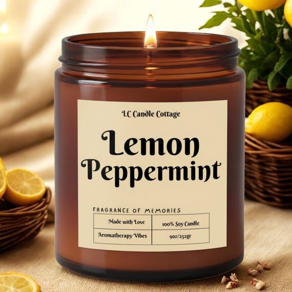 Handmade Soy Candle with Lemon Peppermint Oil...