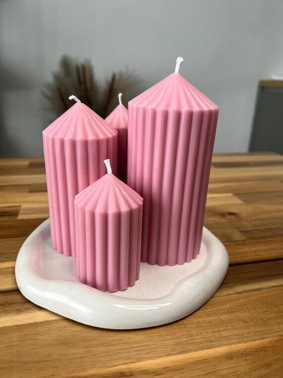 Torre Handcrafted Candle — Set of 4 Ribbed ...