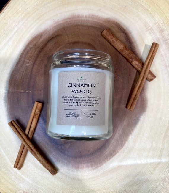 Cinnamon Woods Soy Candle: Woodsy Scented Can...