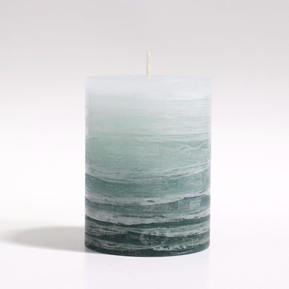 Rustic Sage Green UNScented Layered Pillar Ca...