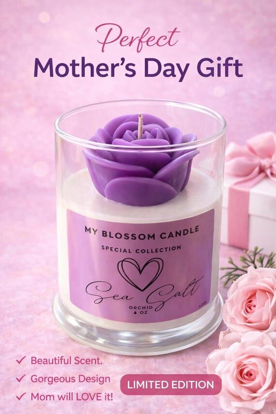 Purple Rose Candle, Soy Coconut Wax, Hand-Pou...