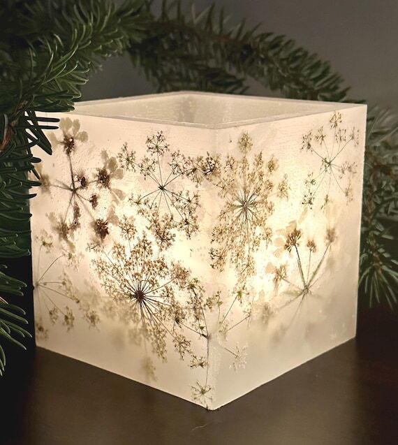 Meadow Flower Candle Holder, Pressed Flower C...