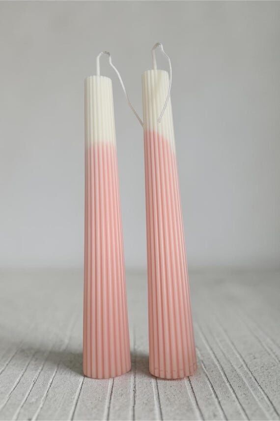 Handmade Ombre Soy Wax Taper Candle: Ribbed T...