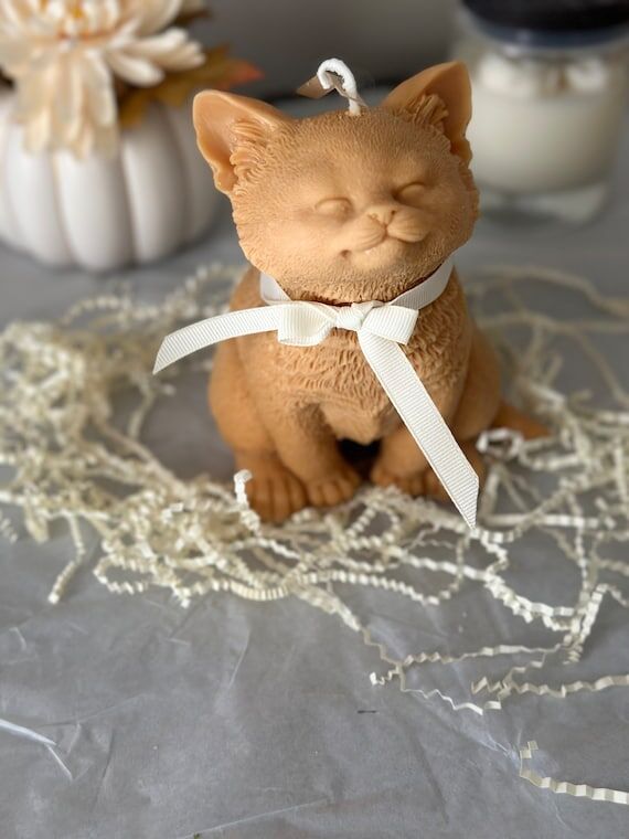 Handmade Kitten Candle: Sculptural Soy Wax Ca...