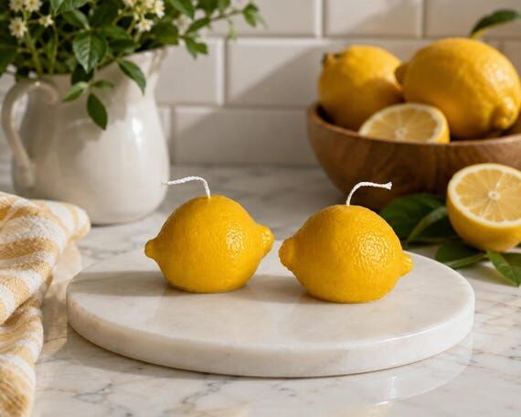 Handmade Lemon Soy Beeswax Candle, Citrus Med...