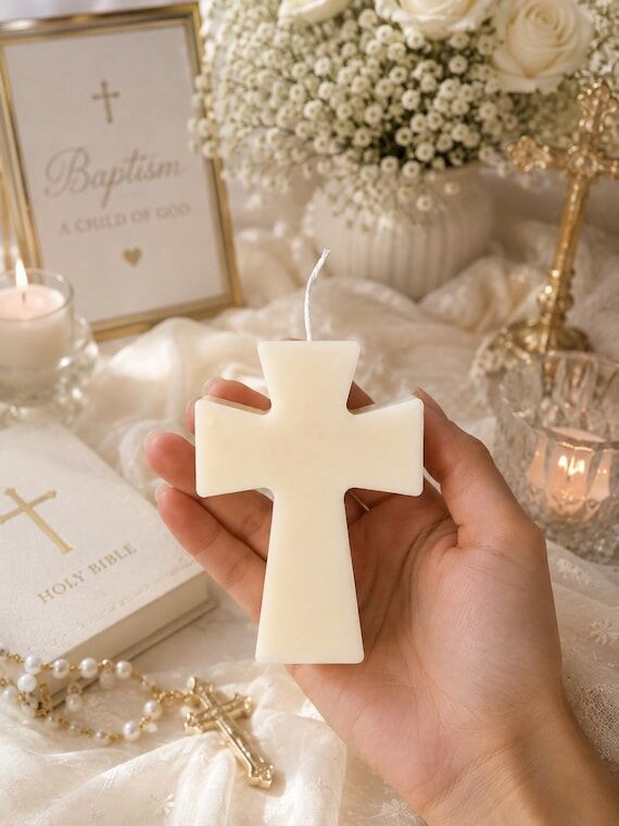 Handmade Cross Candle, Baptism Favor, Christe...