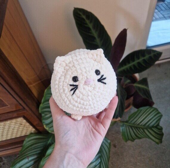 White Cat Loaf Plushie Handmade Toy Crochet P...
