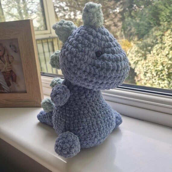 Blue Dinosaur Plushie Handmade Toy Crochet Pl...